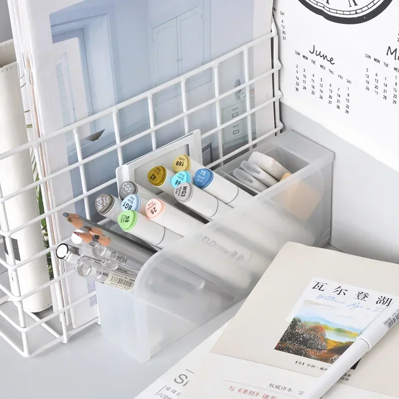Kawaii Creative Multifunctional 4 Grid Desktop Organizer Pen Holder Makeup Storage Box School Office Accessories Pen Holder