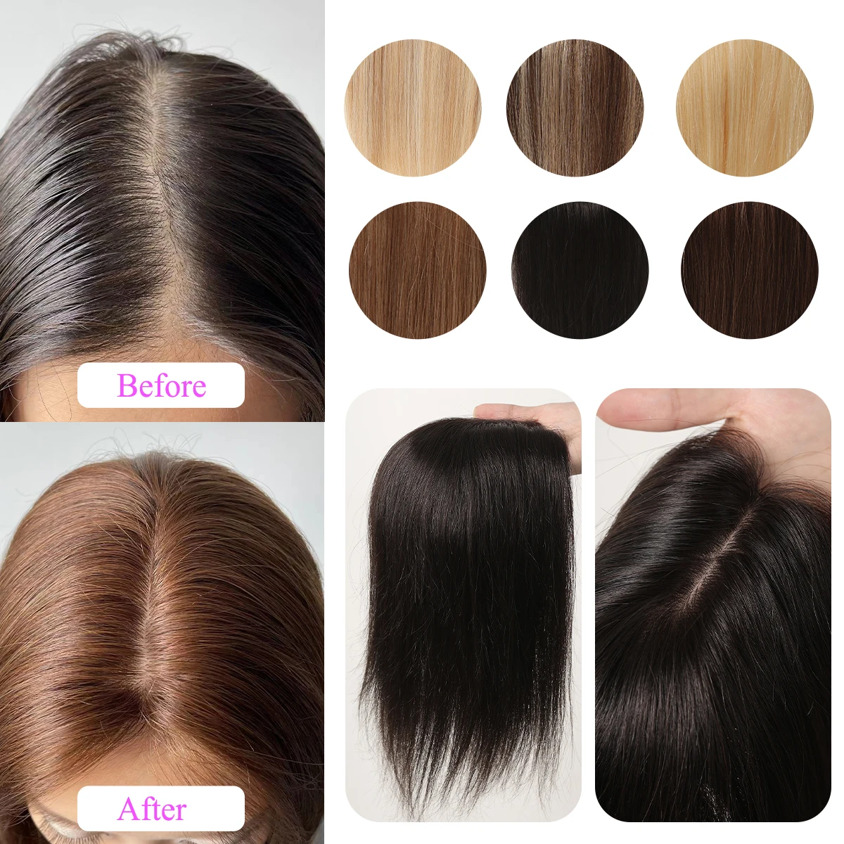 Black Human Hair Topper 12 Inch Clip in Hairpieces  for Women Thinning Hair Top Hair Extension 7*13cm Hair Topper Real Remy Hair