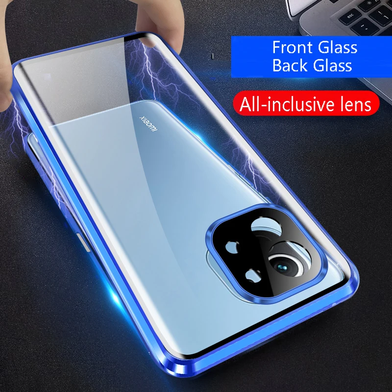 Metal Magnetic Phone Case For Poco F6 F5 F3 X6 M4 Pro X3 X4 GT 5G Full Lens Protection Double Side Tempered Glass Cover Cases