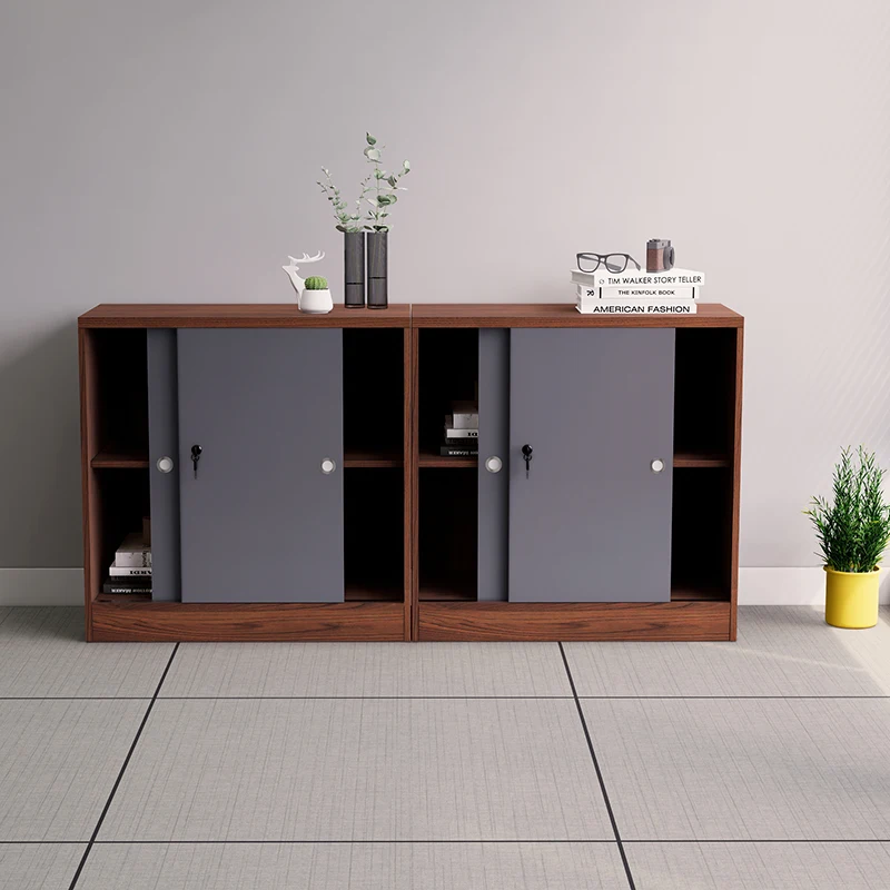 

Office Cabinet Sliding Door File Cabinet Low Wooden Data Printer Floor Storage Partition Side