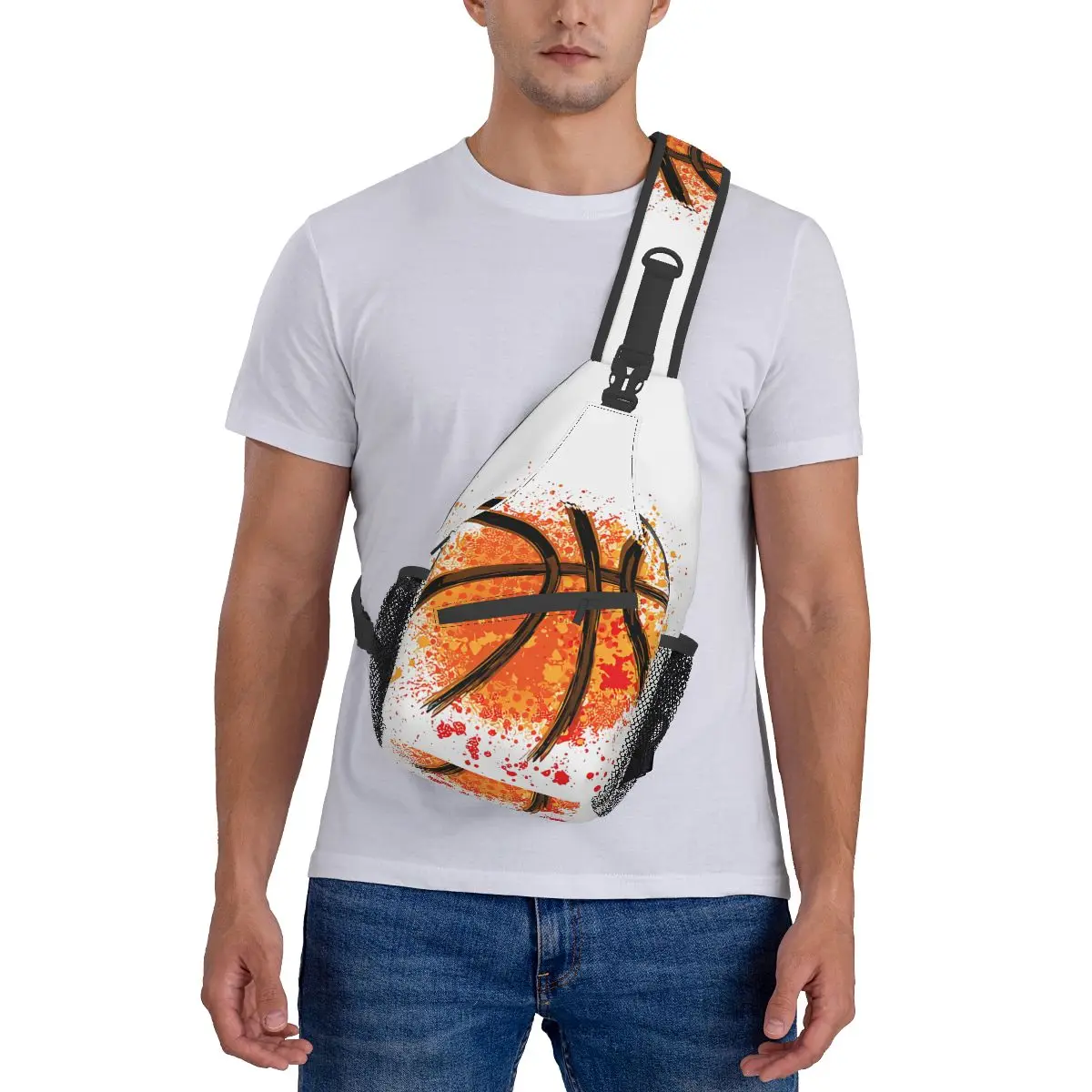 Bolso de pecho cruzado de baloncesto naranja con bolsillos, paquete de viaje, bandolera deportiva para adolescentes, Unisex