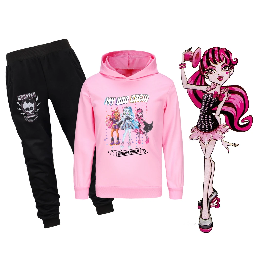 Costumes Monster High pour garçons et filles, sweats à capuche et pantalons College, sweat-shirt à manches longues, vêtements Kawaii, poupées Draculaura, 2 pièces, automne