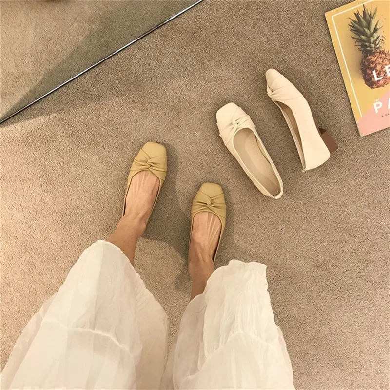 COOTELILI 2022 New Fashion Flats Shoes Women Flats Square Toe White Beige Non-slip Flats Casual Basic Flat Heel Size 35-40