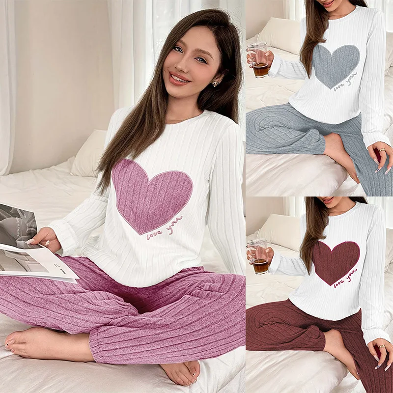 Women Pajamas Round Neck Short Sleeve Summer Pajamas Set Student Girl Short Sleeve Long Pants Pajama Home Two-Piece Set Pajamas