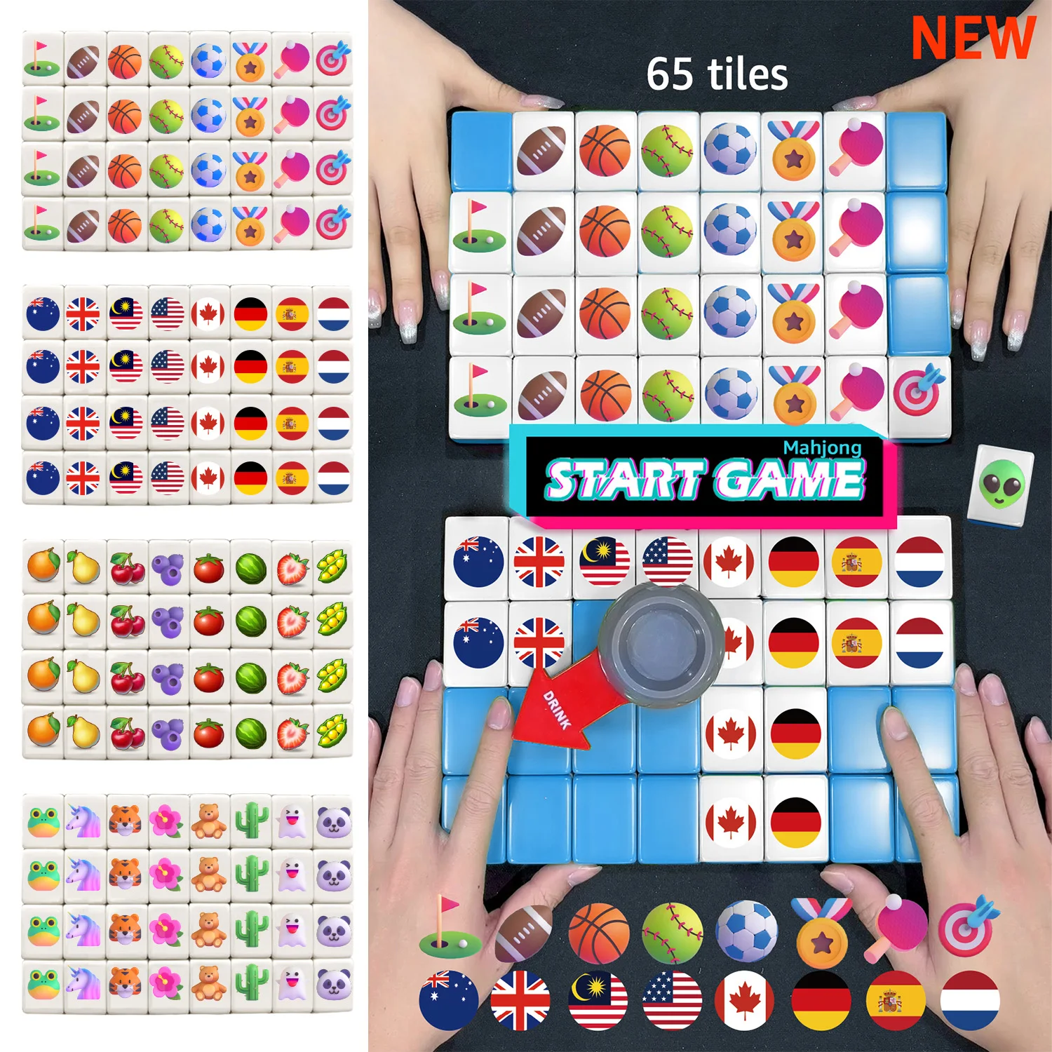 

64+1 Blocks New Patterned Tiktok Seaside Escape Mini Mahjong Game Come with Spinning Arrow and Carrying Bag Unique and Fun Game