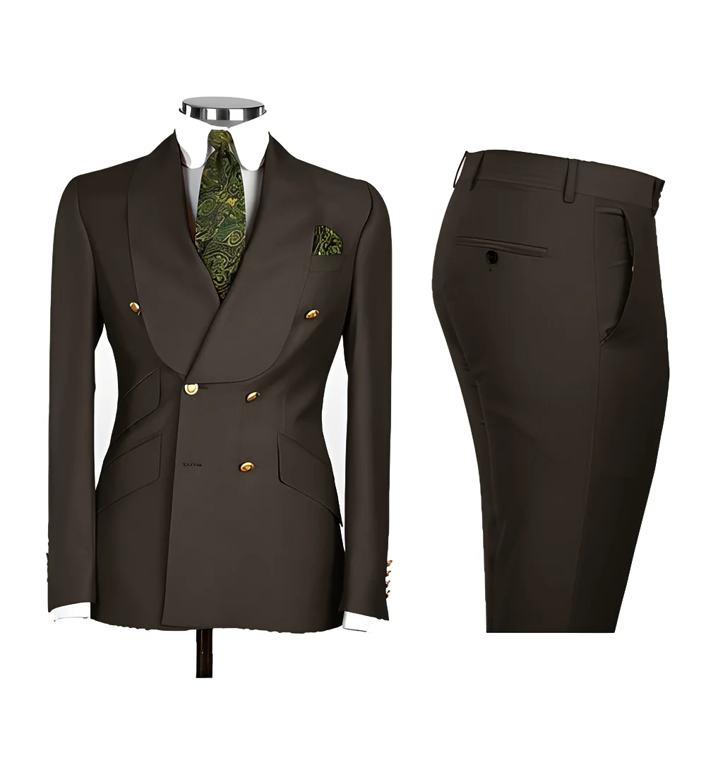 Orange Men's 2-piece Suit Double-breasted Blazer Wedding Groom Tuxedo Tailor-made Outfit XS-5XL Party Dress Male