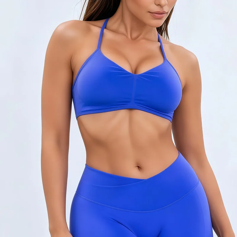 HISTELLO Sports Bra Seamless Women Criss Cross Back Yoga Underwear Removable Pads Open Back Fitness Crop Top Gym Workout Bra