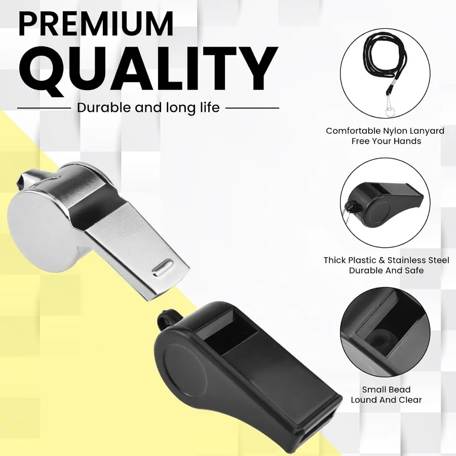 4개입 스테인리스 스포츠 호루라기 및 플라스틱 소리 큰 호루라기 코치용 끈 포함