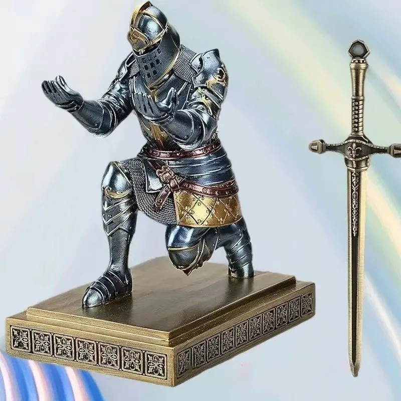 Executive Knight Warrior Pen Holder Statue Resin Ornaments Crafts Home Room Table Figurines Accessories Office Desk Decoration