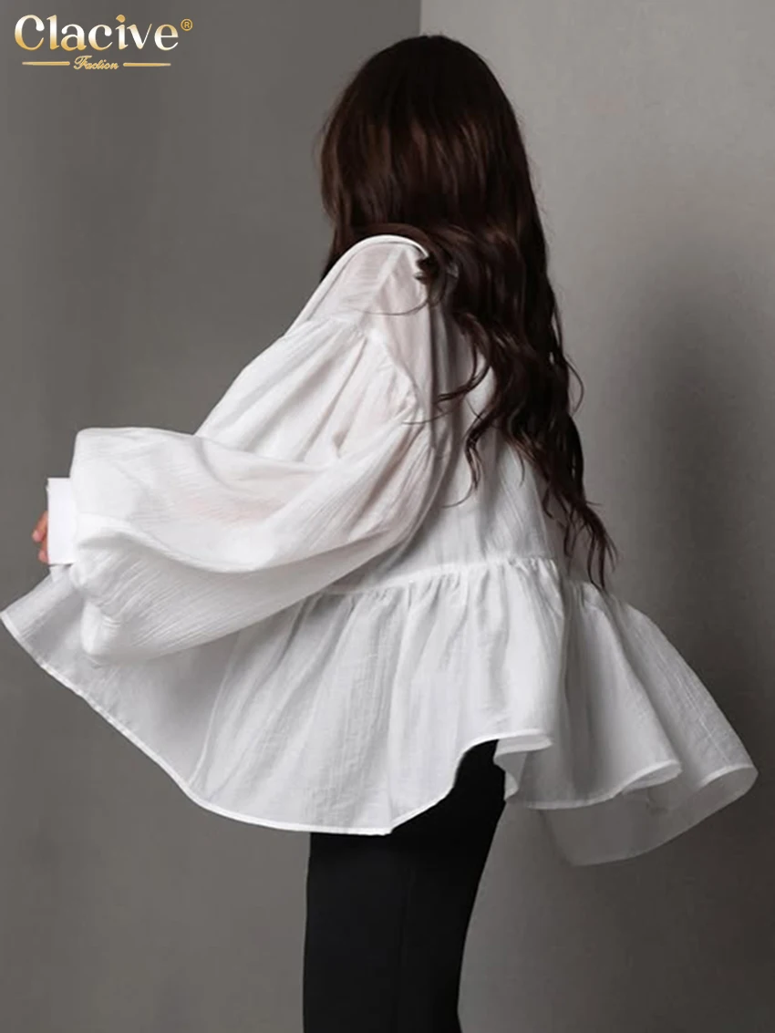 Clacive Fashion Loose White Women's Shirt 2025 Casual Lapel Long Sleeve Shirts Elegant Classic Solid Blusas Top Female Clothing