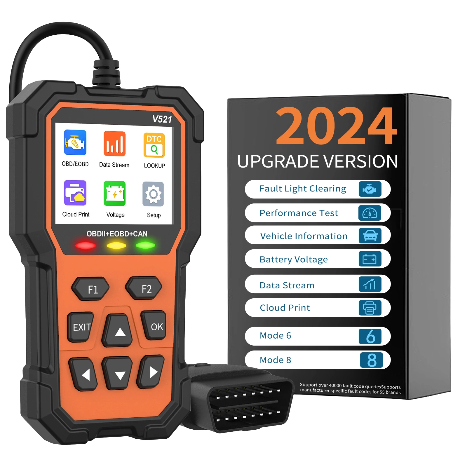 V521 Universal OBDII Scanner Professional Car Code Reader Data Print OBDII/EOBD/CAN Scan Tool Mode 6/ 8 for All OBDII Vehicles