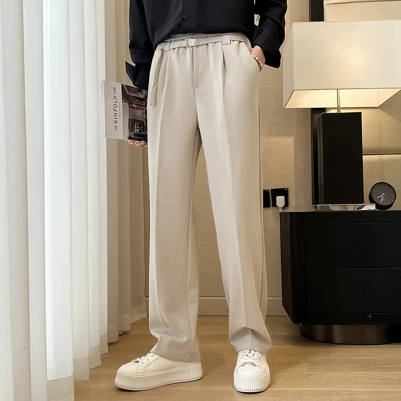 

Men Elastic Waist Waistband High Quality Loose Casual Straight Pants Korean Streetwear Business Fashion Vintage Pant Trousers