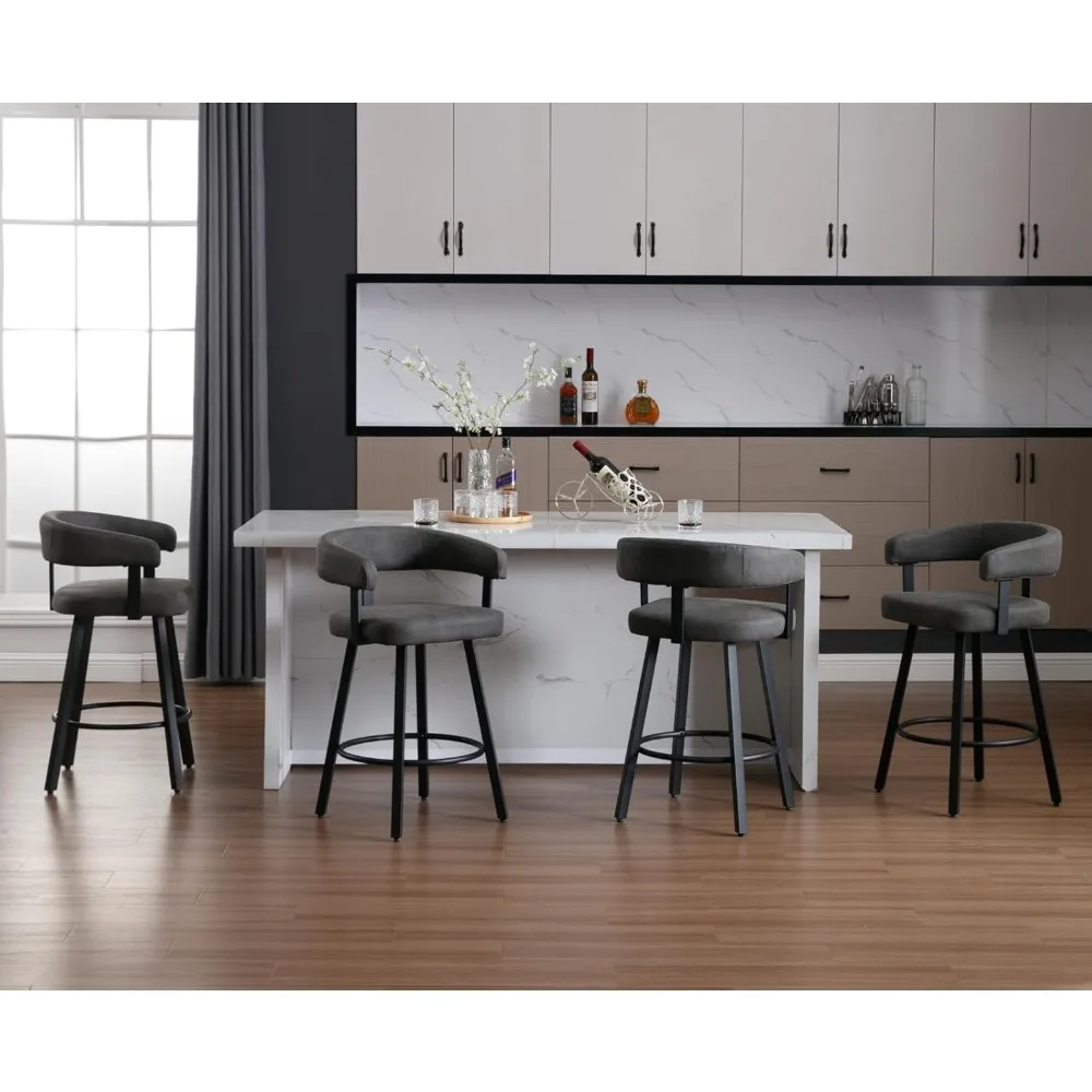 

Современные барные стулья высотой, набор из 4 барных стульев из искусственной кожи со спинками/металлическими ножками/подставкой для ног, мягкие табуретки-стойки, барная ча