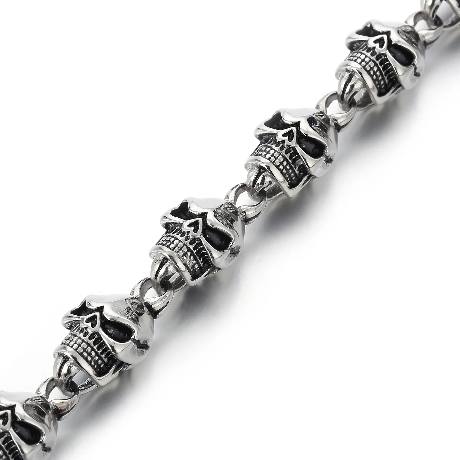 14mm Punk Skull Bone Necklace & Bracelet & Trouser Chain Men's Stainless Steel 316L Jewelry Set Cool Boyfriend Gift