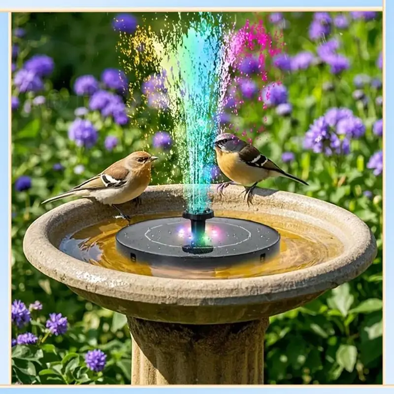 -A60I Solar Fountain Pump With LED Lighting 6 Nozzles For Bird Bath Pond Outdoor Aquarium Garden Decoration Patio Water Cycling