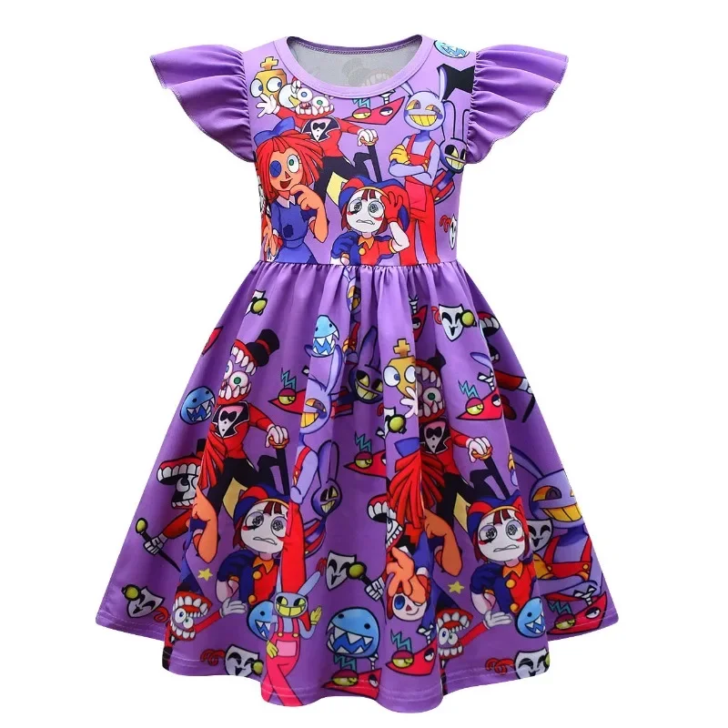 DIGITAL CIRCUS Cosplay Costume Kids Girl Birthday Party Princess Dress Pomni Cartoon printed Dress Halloween Carnival Costume