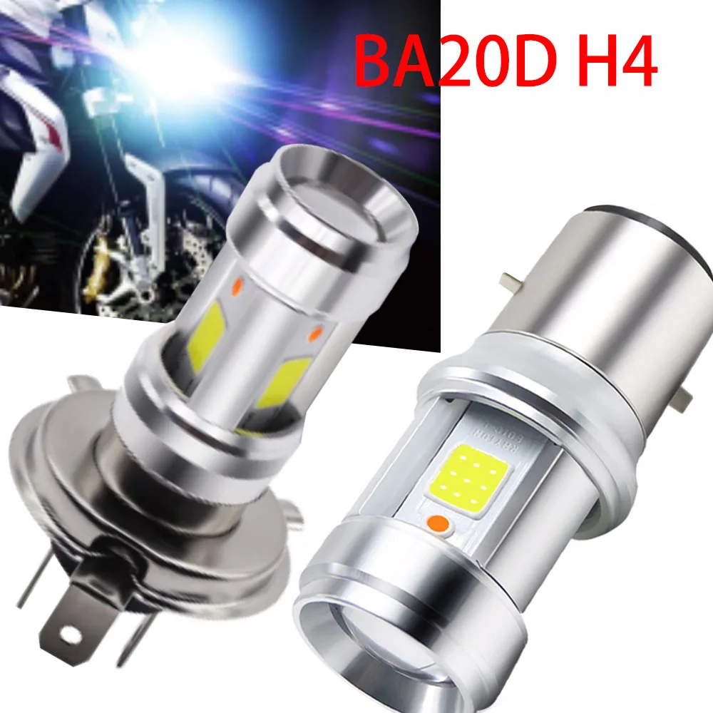 

Motorcycle LED Headlight H4 9003 BA20D Glass Lens White Light with Blue Atmosphere Light E01C Motorcycle LED COB Chip DC 9-18V