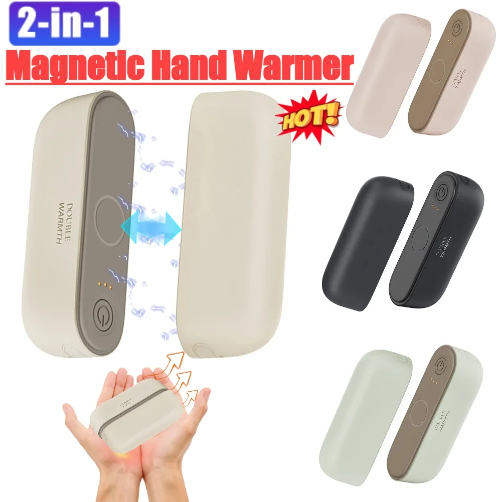 2 in 1 Magnetic Hand Warmer Split Pocket Heater USB-C Rechargeable Portable Hand Heater 3 Temp Setting Fast Heating for Winter