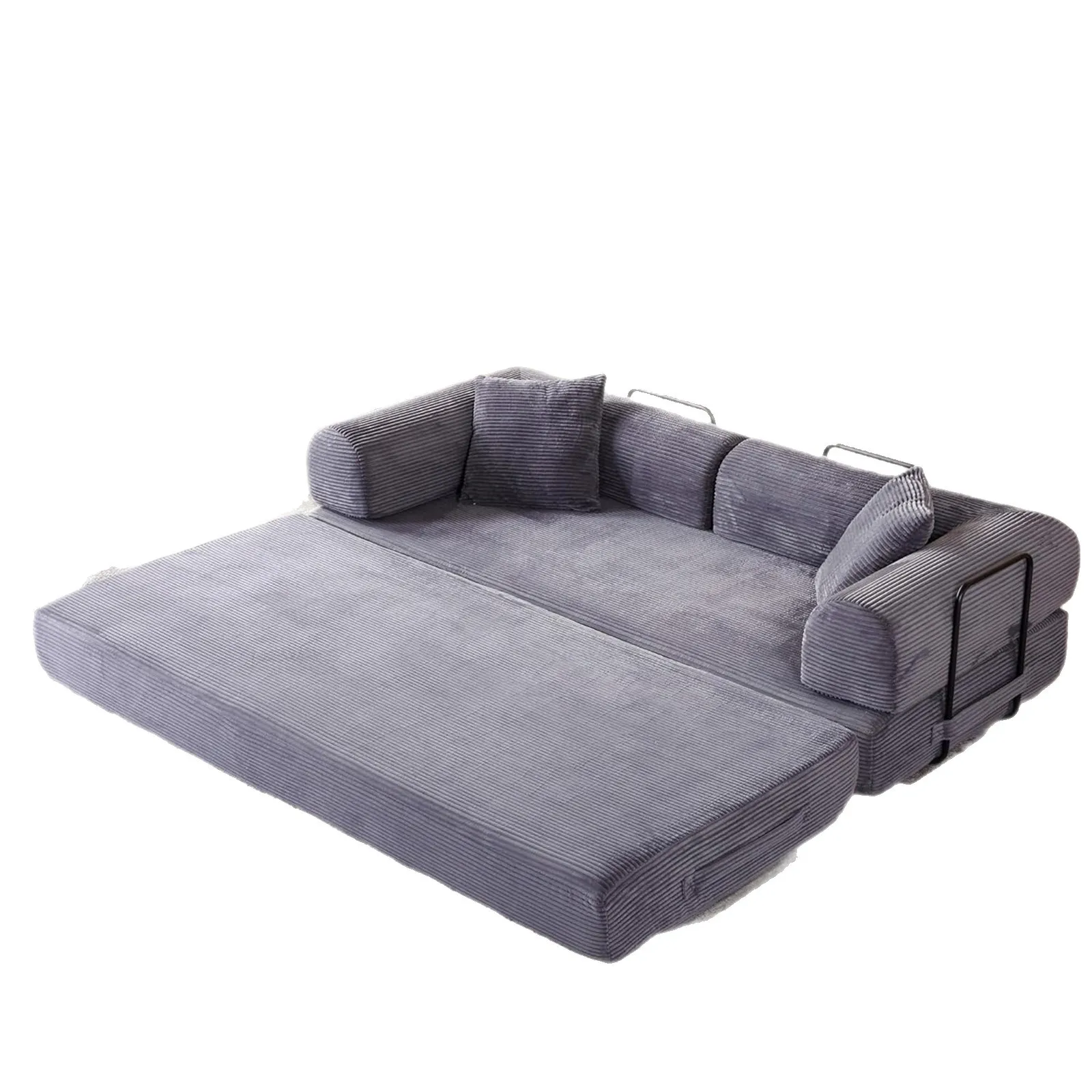 xx-Small U-shape Modern Minimalism Three-Person Foldable Dual-Use Sofa Bed High Density Sponge Living Room Corduroy Sofa*