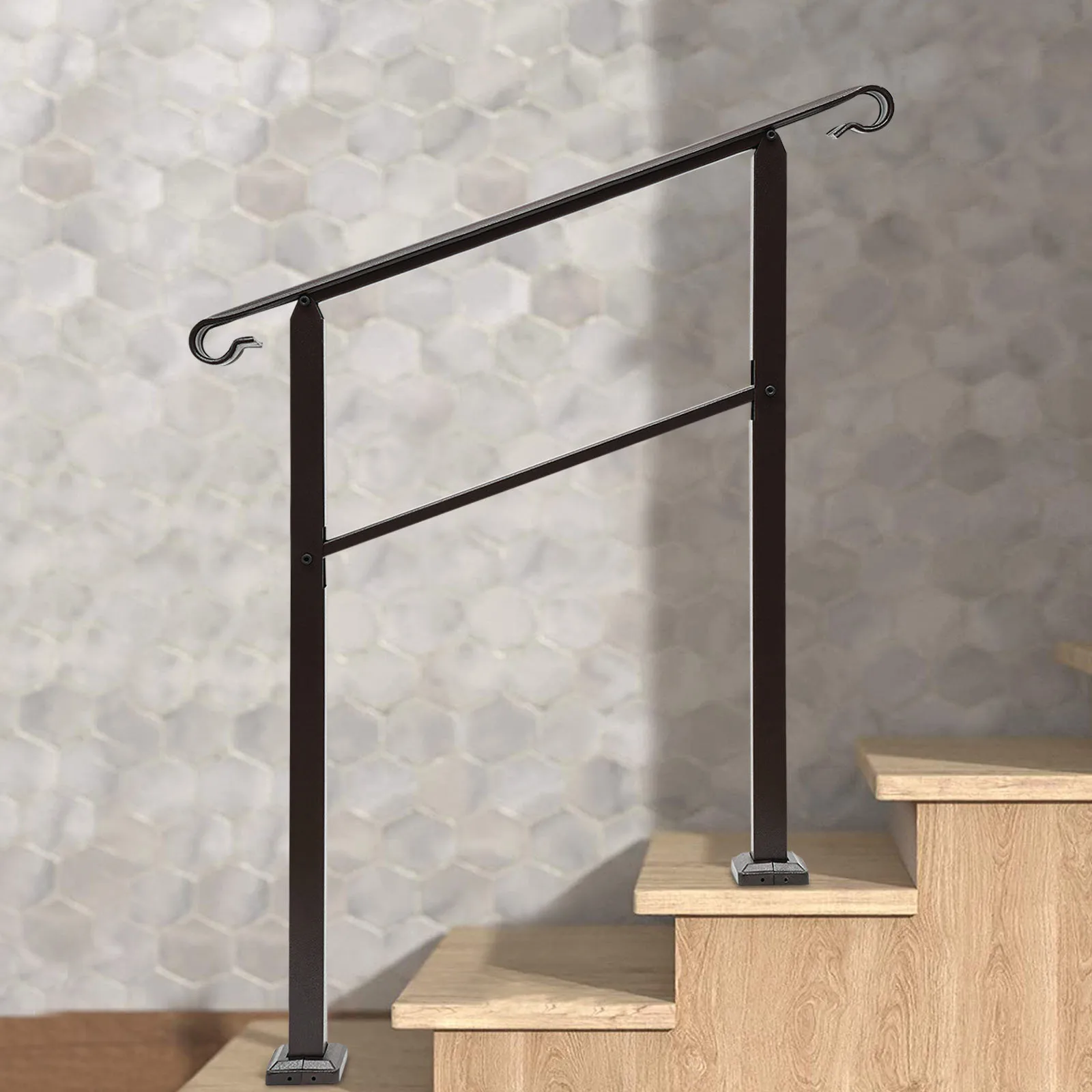 

Handrails for Outdoor, Staircase Handrail, 3-Step Handrail Carbon Steel Dark Brown For Office Buildings, Hotels, Garages