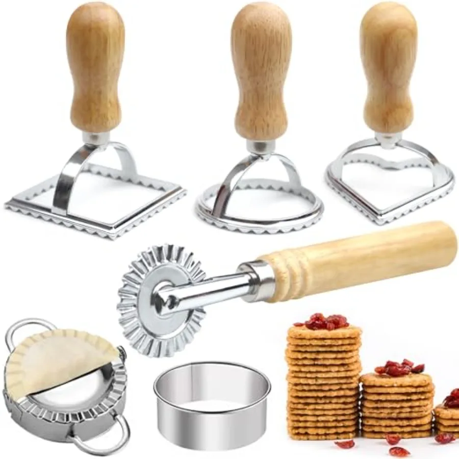 

Ravioli Pasta Maker Cutter with Roller Wheel Set of 6 for Homemade Ravioli Pasta Making Tools with Wooden Handle Ideal for Craf