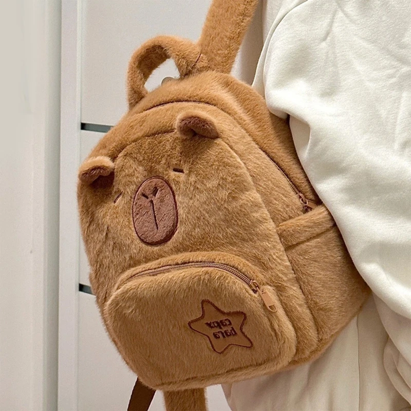 E74B Women Plush Dolls Backpacks Teenages Capybara Backpacks Mini Knapsacks Bag Student School Backpacks Girl Small Backpacks