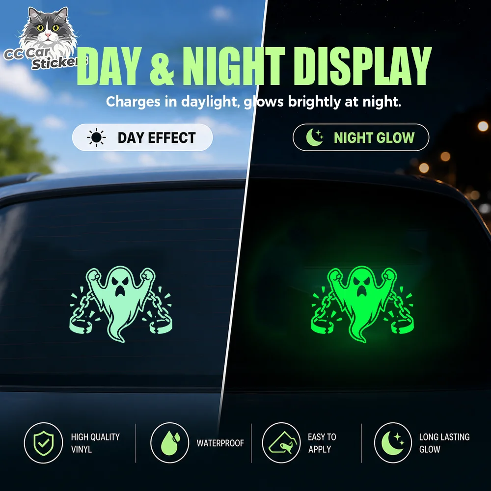 Broken Chain Ghost Glow in the Dark Car Sticker Luminous Vinyl Decal Waterproof Rear Window Bumper Halloween Auto Decor Trim Set