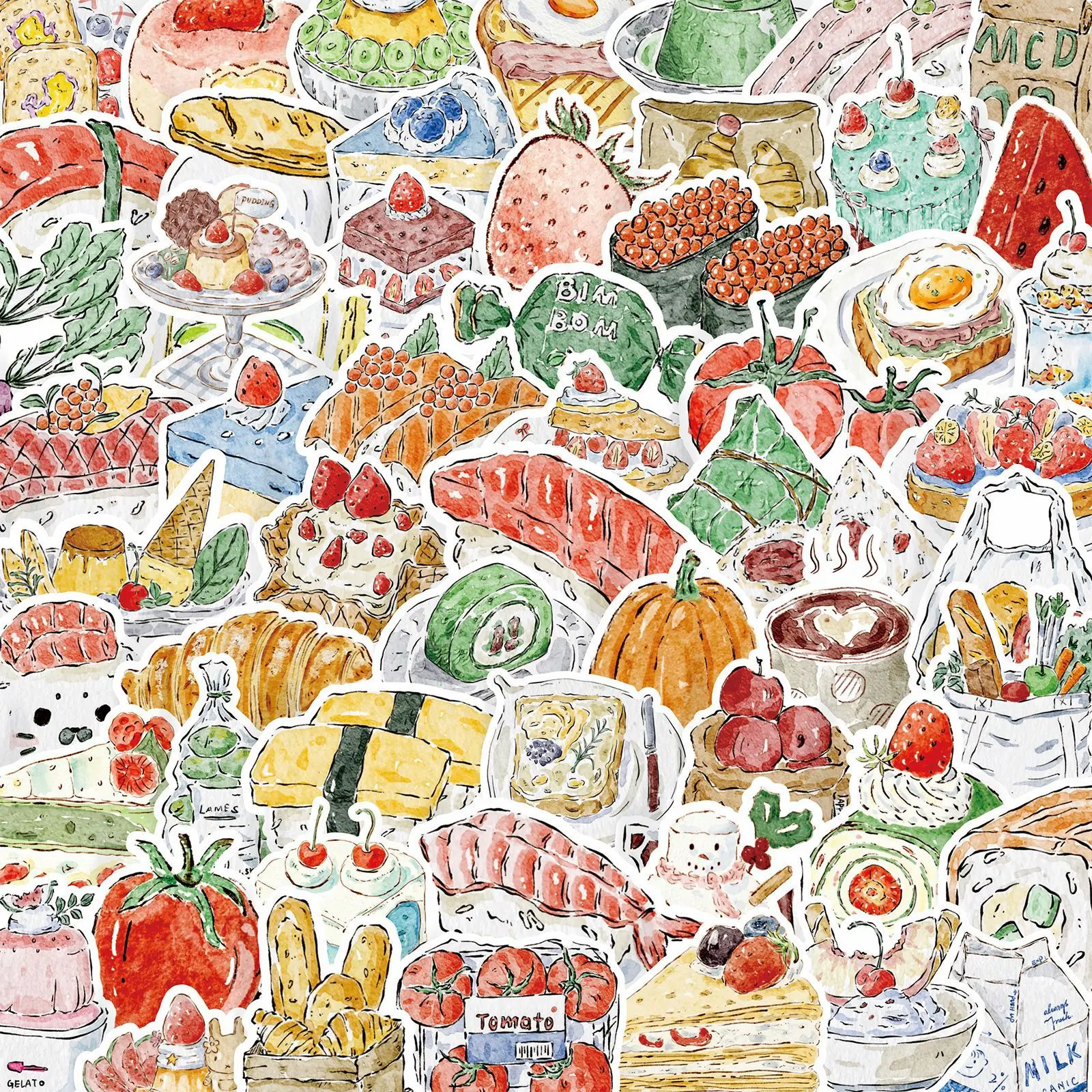 102 Pcs Japanese Hand-Drawn Dessert Stickers Set Sweet Treats Food Art Graffiti for DIY Notebook Wall Decorations