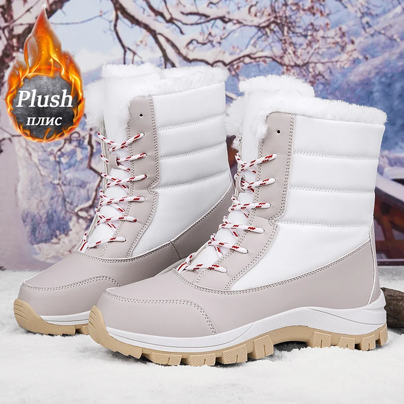 Women\'s Boots 2024 Winter Plush Snow Boot High Top Fashion Boots Outdoors Sneakers Women Warm Waterproof Boot Casual Cotton Shoe