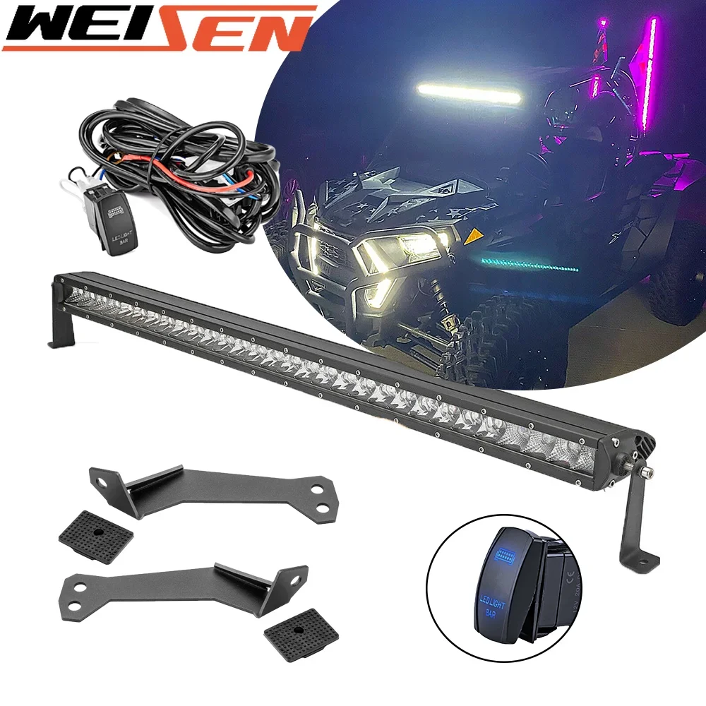 

UTV Accessories Upper Windshield Roof 31" 150W Signal Row LED Light Bar Bracket Wire For Polaris RZR 4 800 1000 900 XP Steel