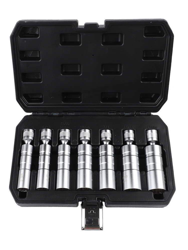 7 Piece Magnetic Spark Socket Set 3/8 Inch Drive Made of Steel for Reliable Use Includes Compact Case for Easy Storage