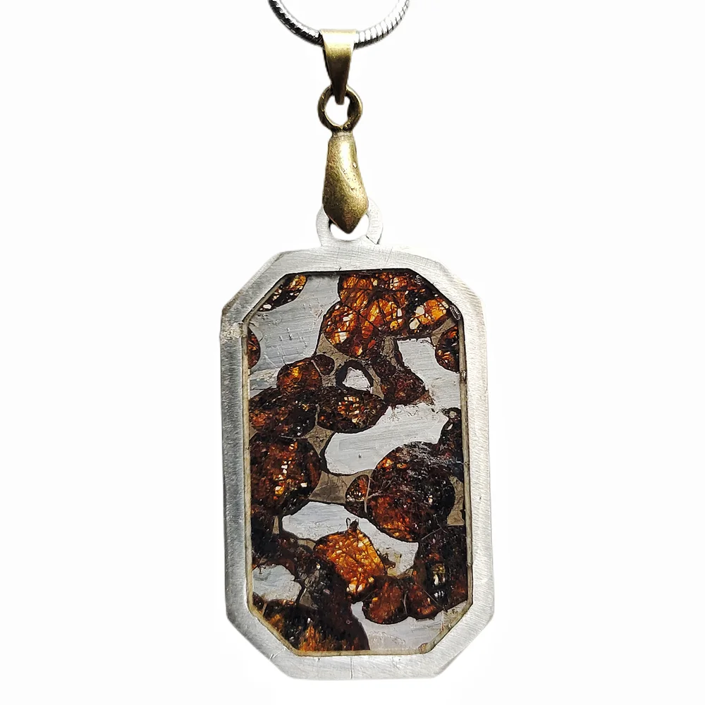 

Sericho Kenya Olive Meteorite Pendant Olive Meteorite Slice Necklace Natural Meteorite Jewelry