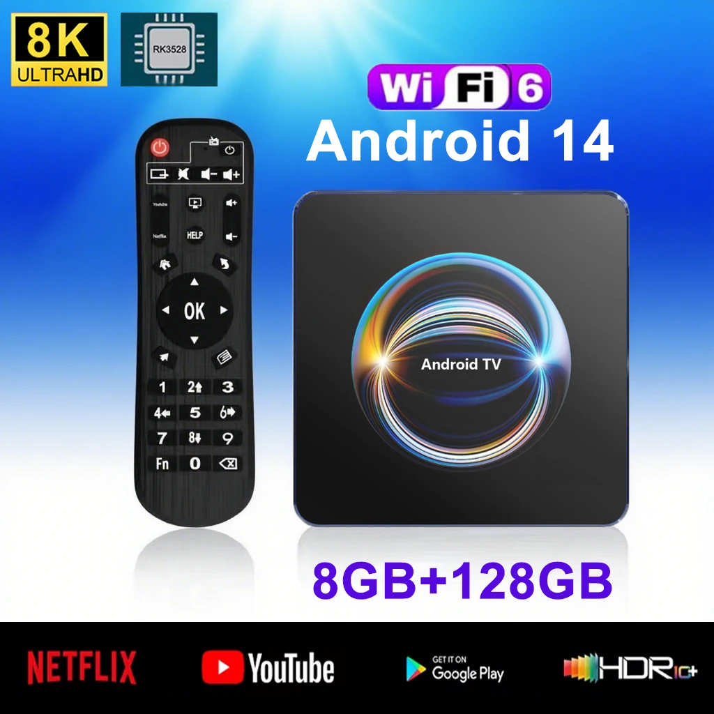 X66 TV Box Android14 RK3528 128GB 2.4G&5G Wifi6 8K BT5.4 Netflix YouTube Streaming Media Player Set Top Box Smart فك التشفير والتشغيل