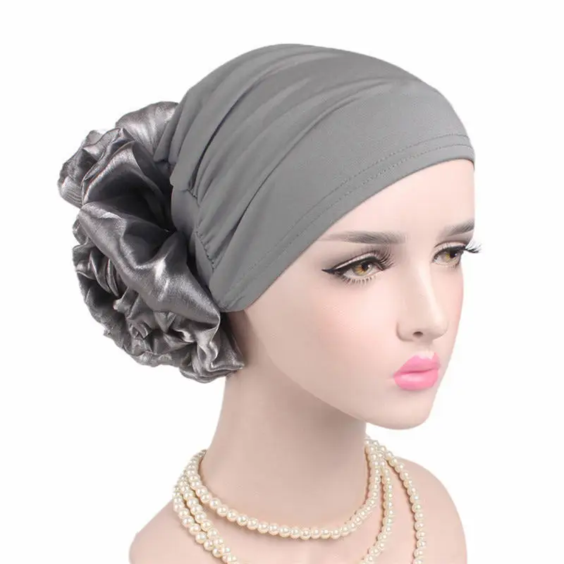 Women's Hijabs Turban Big Flower Modal Elastic Cloth Hair Bands Hat Ladies Solid Hair Loss Scarf Cap Hair Accessories