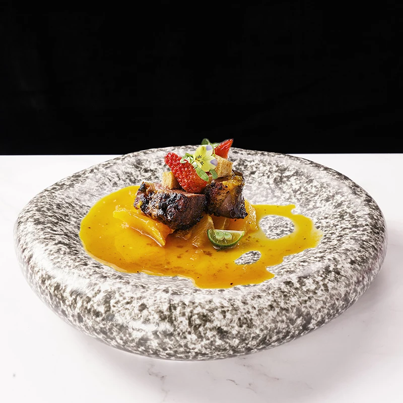 

Special-shaped Ceramic Korean Cuisine Imitation Stone Western Food Snack Plate Home Dinner Plate Hotel Restaurant