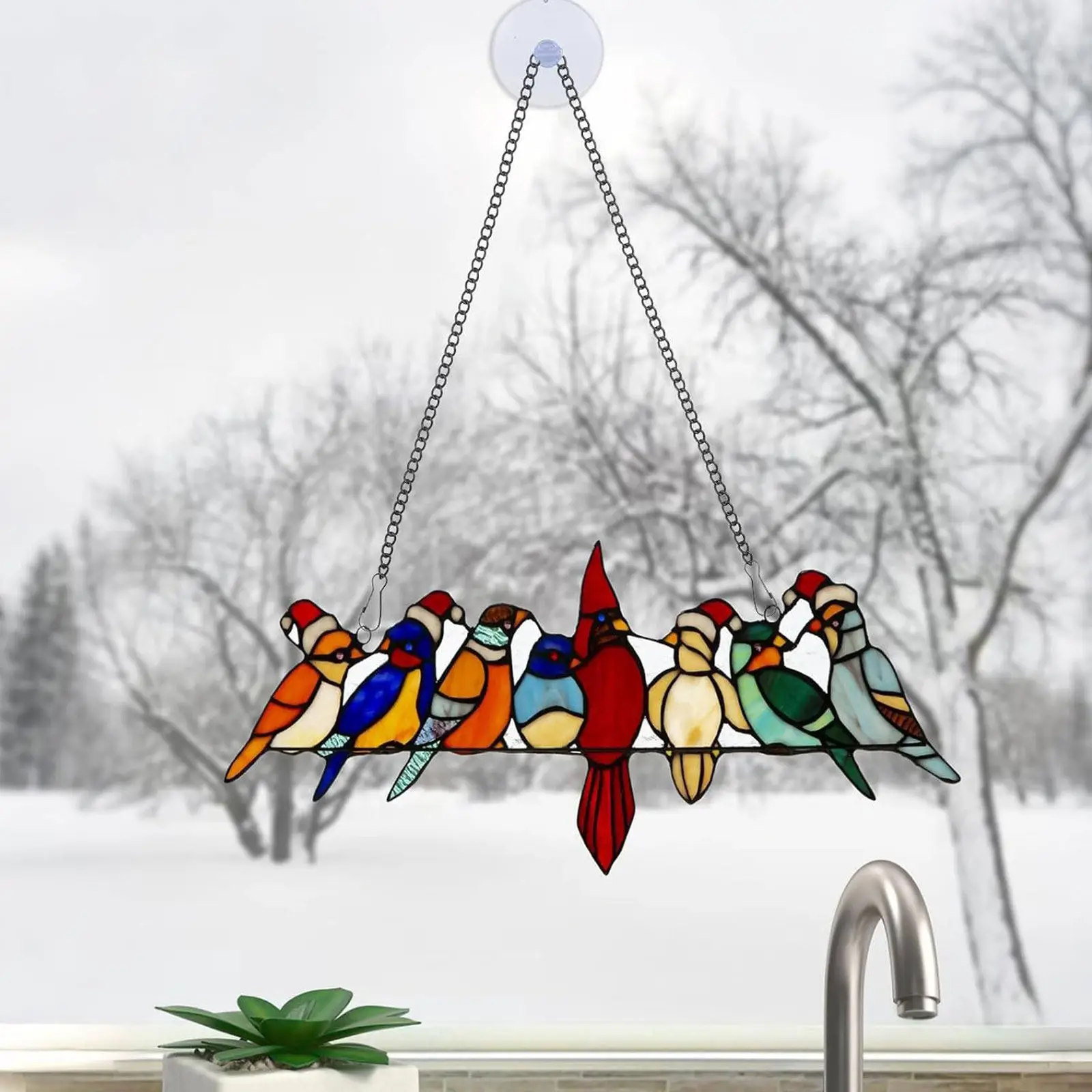 4Pcs Window Glass Hanging Chain 20Inch Metal Hooks Suction Cup for Bird Feeder Planter Picture Suncatcher Display Light