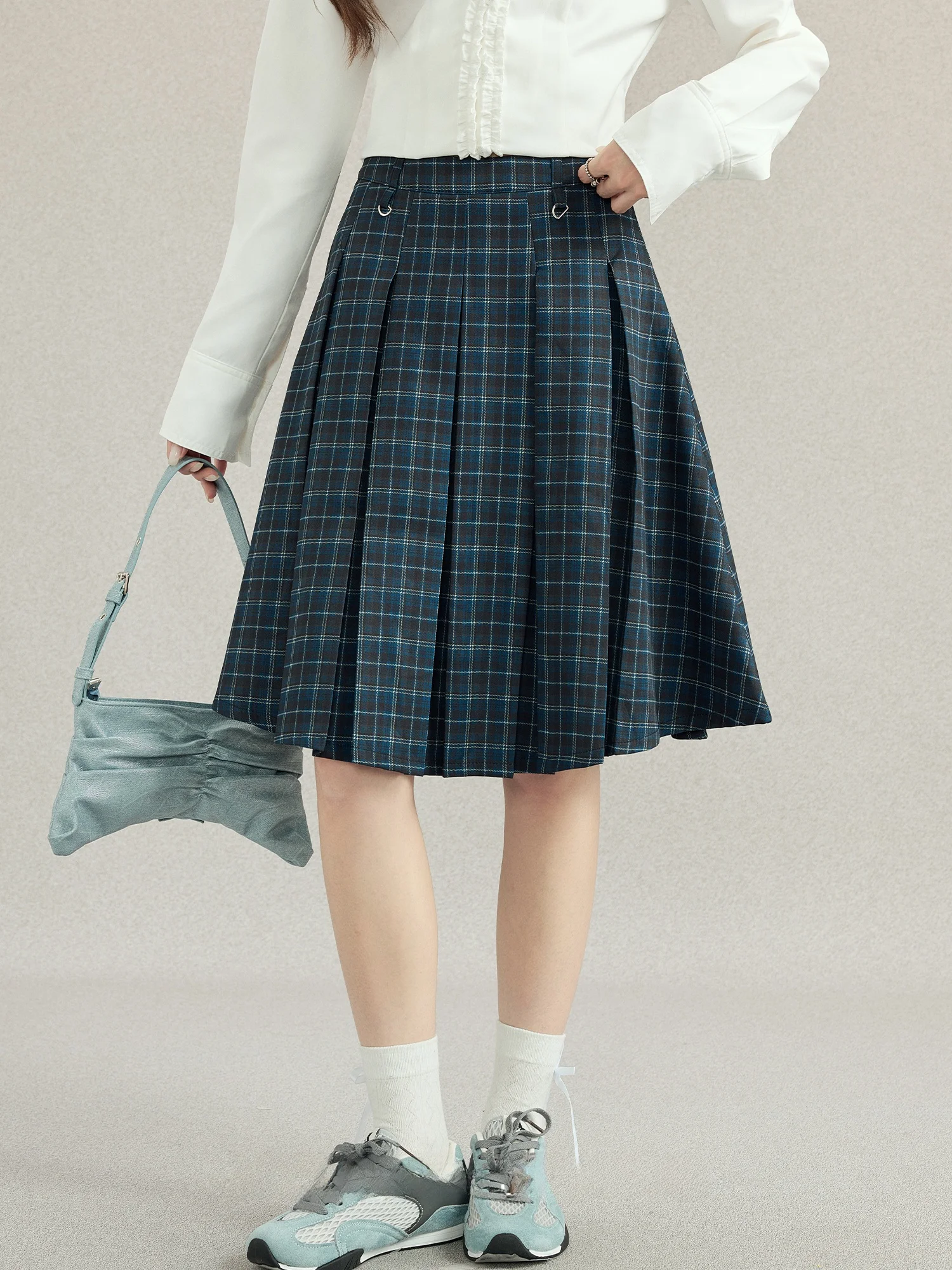 

American Style Plaid High Waist Midi Skirt Women's A-Line Skirt Umbrella Skirt Sweet Style Standard Edition for Autumn Use