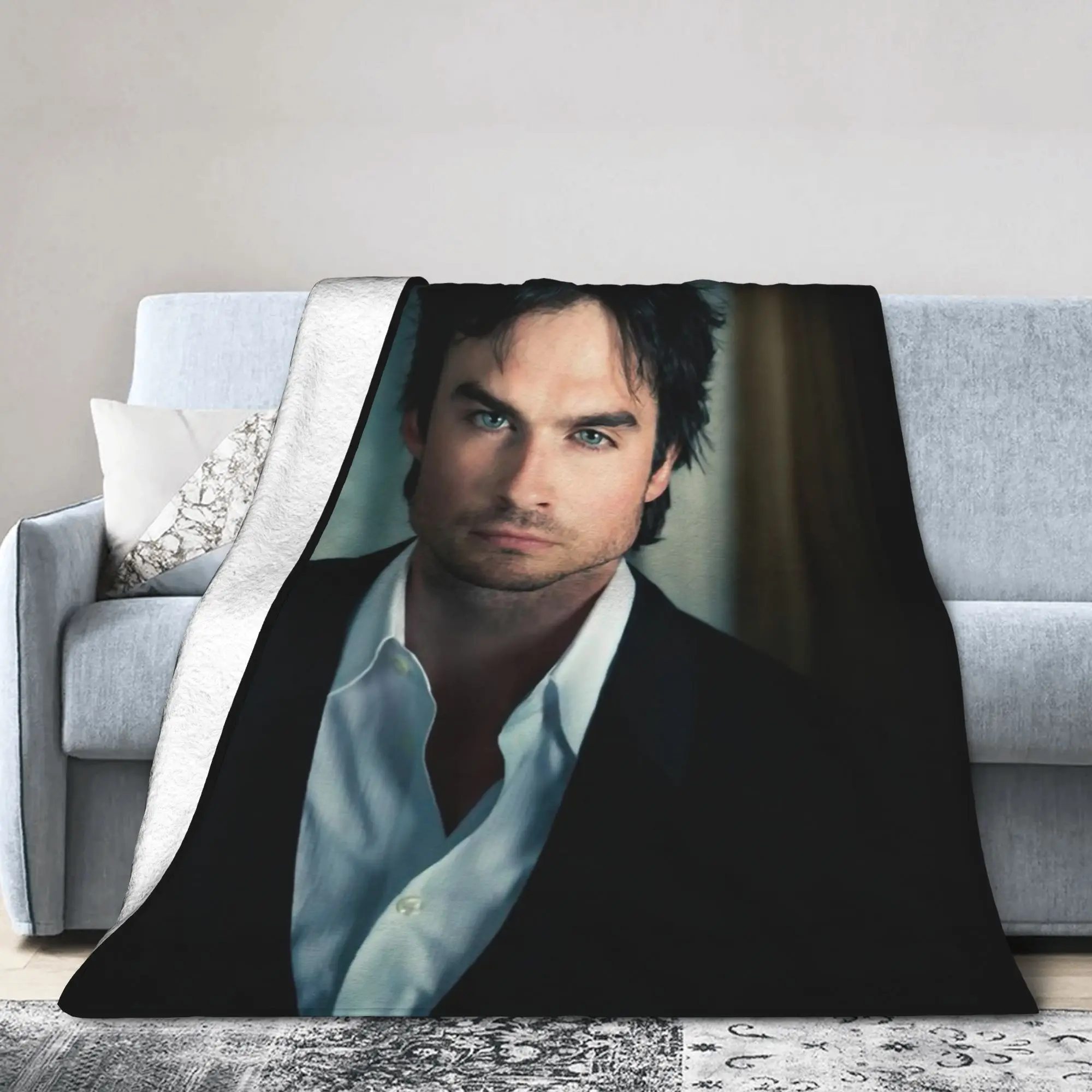 The Vampire Diaries Damon Salvatore TV Series Blanket Decorative Flannel Throw Blanket For Home Decor Warm Soft Bedspread Gift