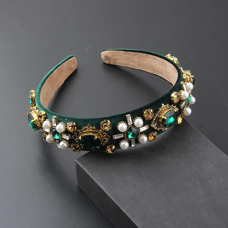 Headwear New Fashion Flannelette Inlaid Rhinestone Pearl Baroque Hair Band Ladies Walk Beautiful Women Hair Accessories 892