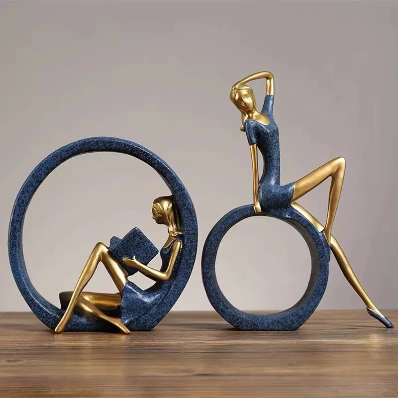 

Circle Yoga Girl Reading Figurine Desktop Sculpture Statue Birtday Gift Modern Art Ornaments for Living Study Room Home Decor