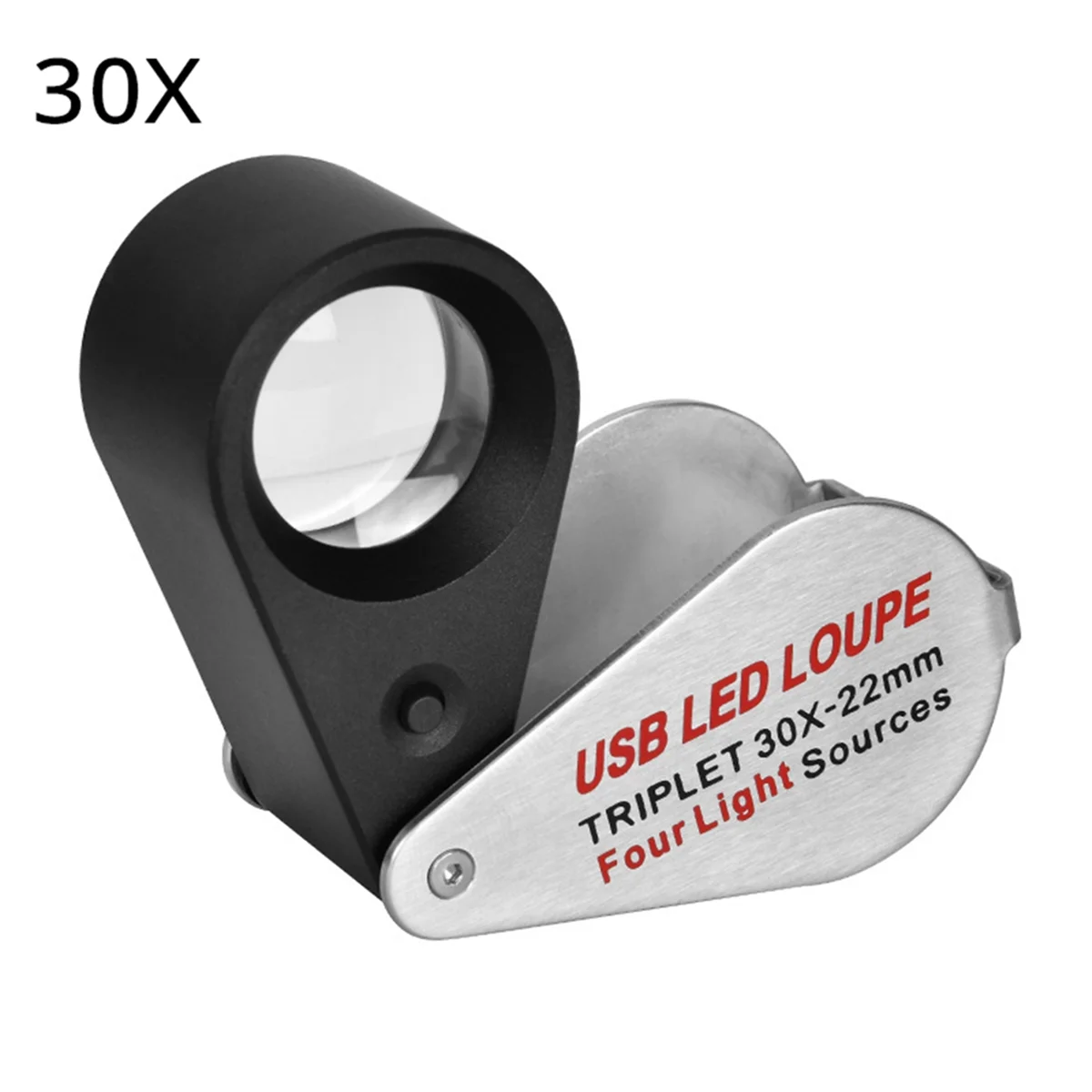 HHTL Rechargeable Four-Colour Light Source 13LED Magnifier Diamond Jeweler Loupe Necklace GEM UV Lamp Mini Pocket 30X