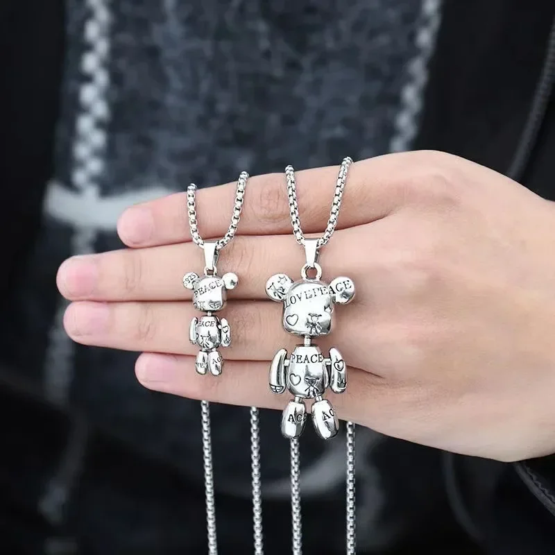 Fashion Trend Engraved Alphabet Bear Pendant Cute Animal Necklace Mens Womens Charm Hip Hop Party Street Jewelry Gifts