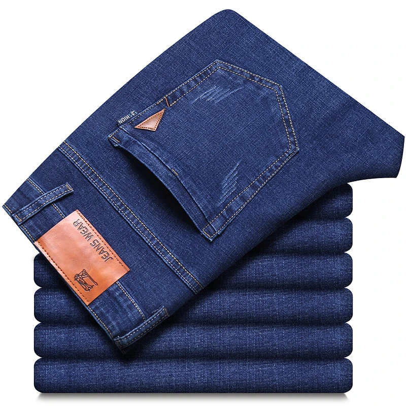 2024 New Business Men's Jeans Casual Straight Stretch Fashion Classic Blue Black Work Denim Trousers Male Brand Clothing