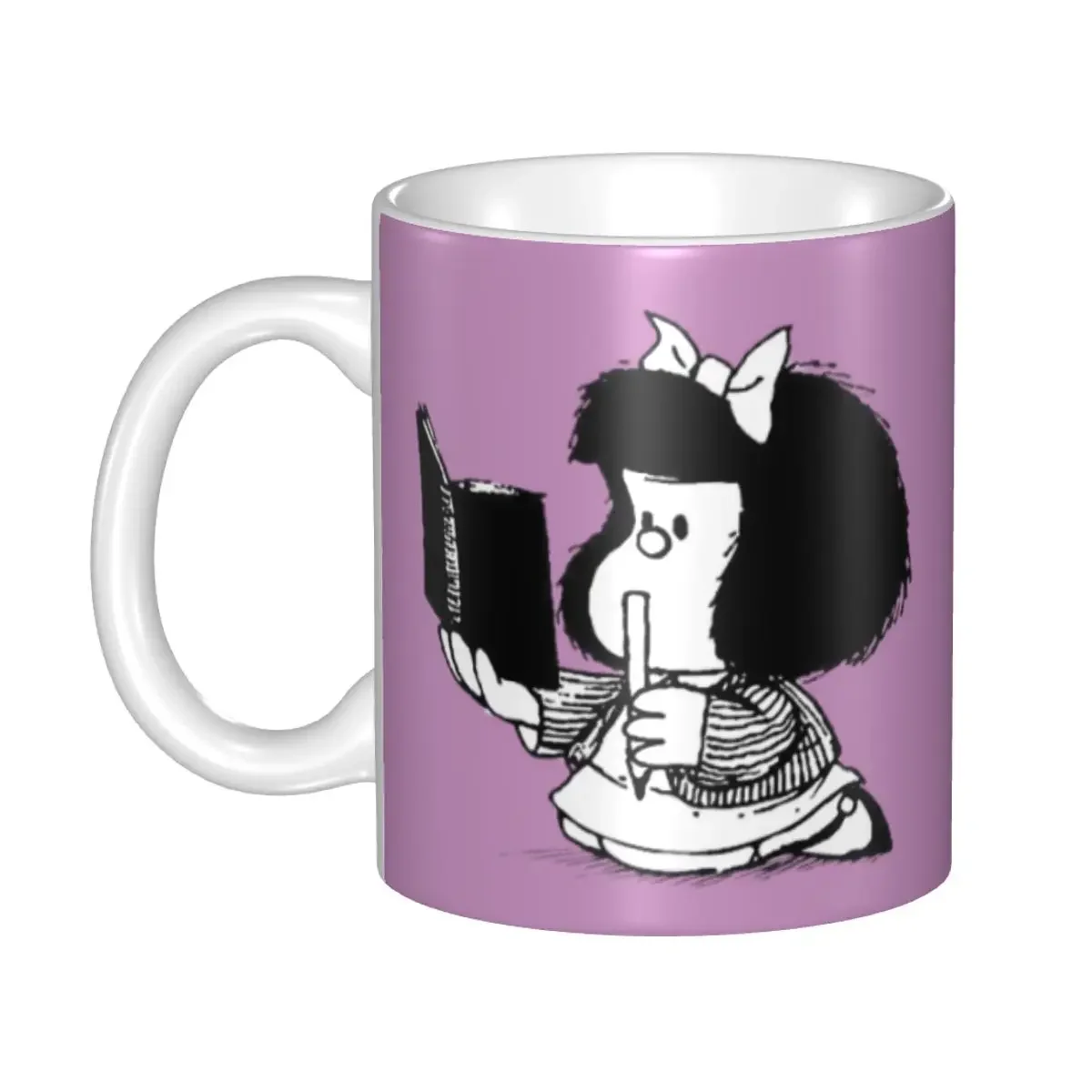 Mafalda With Notebook Coffee Mugs DIY Custom Quino Comic Cartoon Ceramic Mug Cup Creative Gift