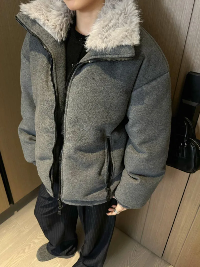 2024 inverno moda gola de pele ganso para baixo casaco para mulheres de alta qualidade cinza velo parka manga longa quente zip casaco feminino para baixo