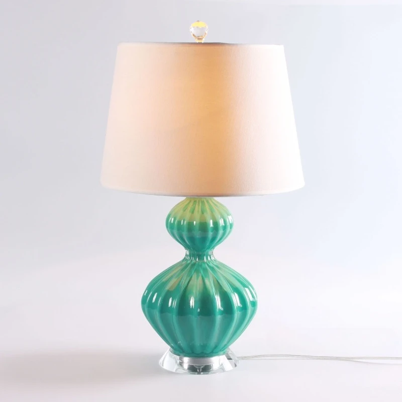 American Vintage Glass Calabash Floor Lamps Atmoshere Decor Bedroom Bedside Living Room Study Hotel Retro Fabric LED Desk Lights