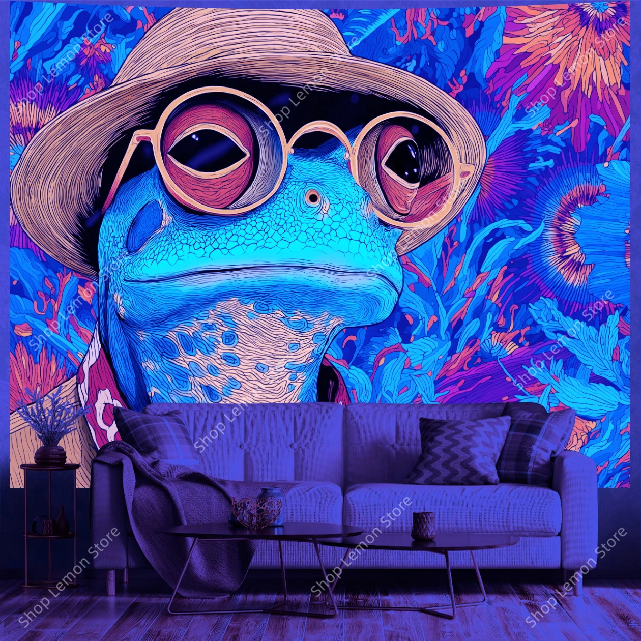 

УФ-гобелен в богемном стиле, причудливая лягушка в желтой куртке и шляпе, настенный гобелен в стиле фэнтези-сада для декора гостиной, спальни