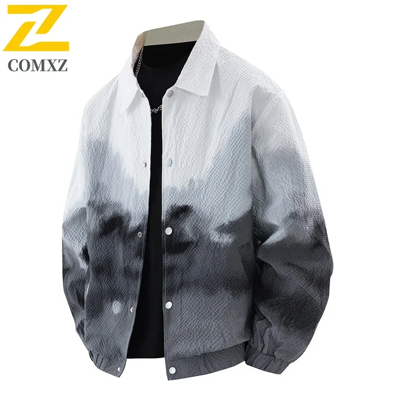 

COMXZ Мужская куртка Роскошный воротник-стойка для верховой езды на открытом воздухе Ветрозащитное пальто Модный дизайн с принтом Износостойкая осенняя одежда