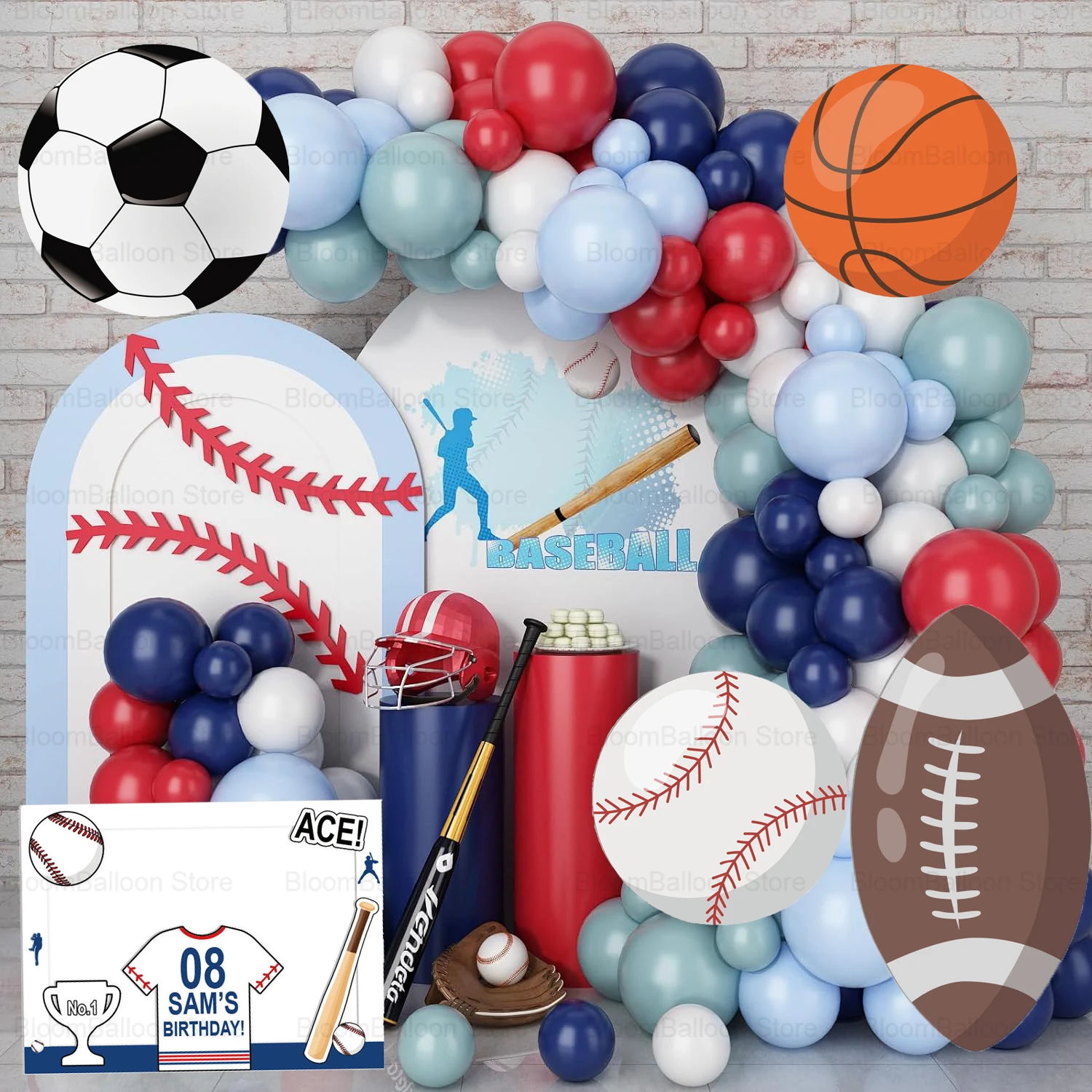 Sport Theme KT Board Basketball Football Cutout Baseball Arch Backdrop for Birthday Party Decoration Kids Baby Shower Supplies