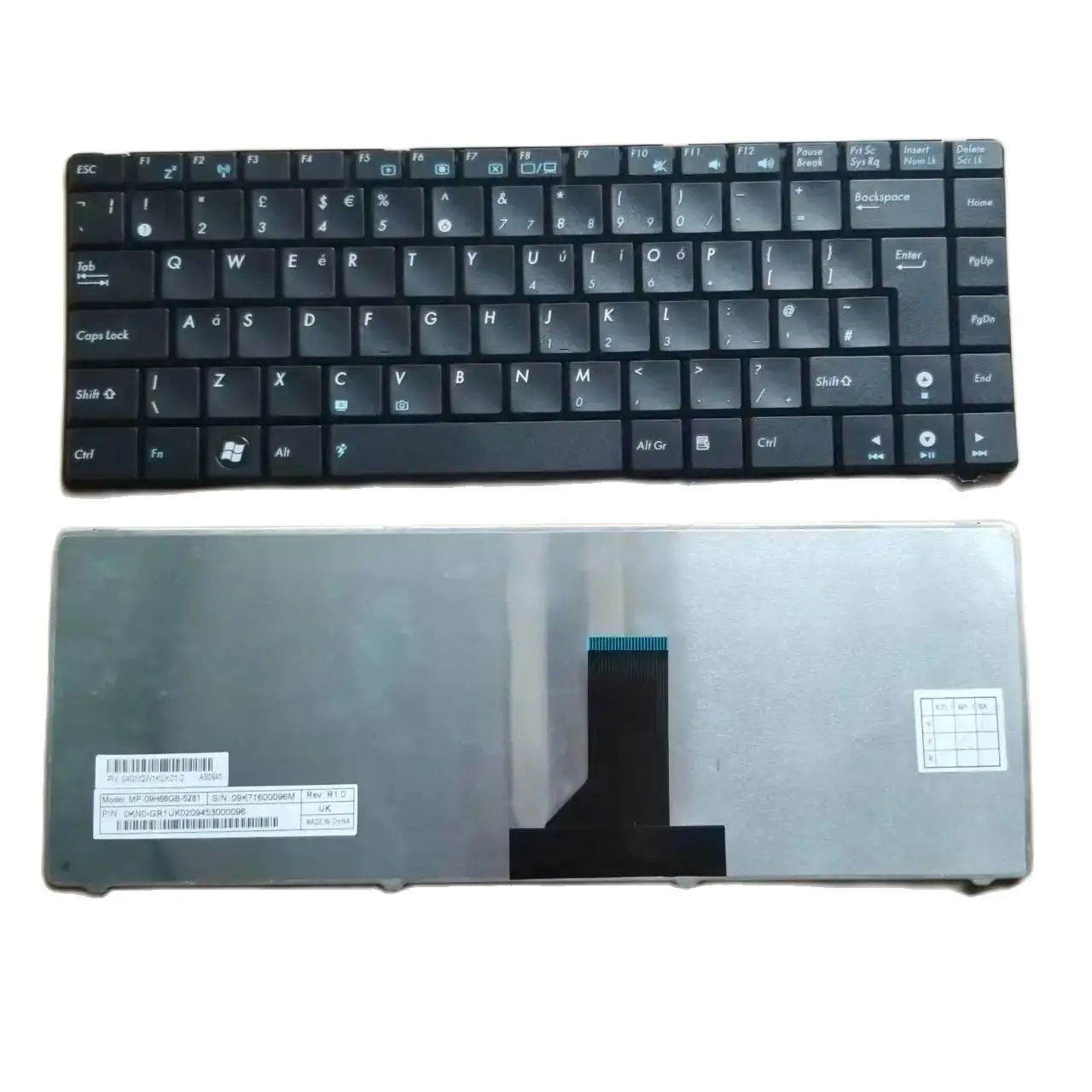 Teclado preto do portátil para Asus, novo, Reino Unido, N43, N43sm, N43sn, N82, N82jg, N82jq, N82jv, X44, MP-09H66GB-5281, 09K71600096M